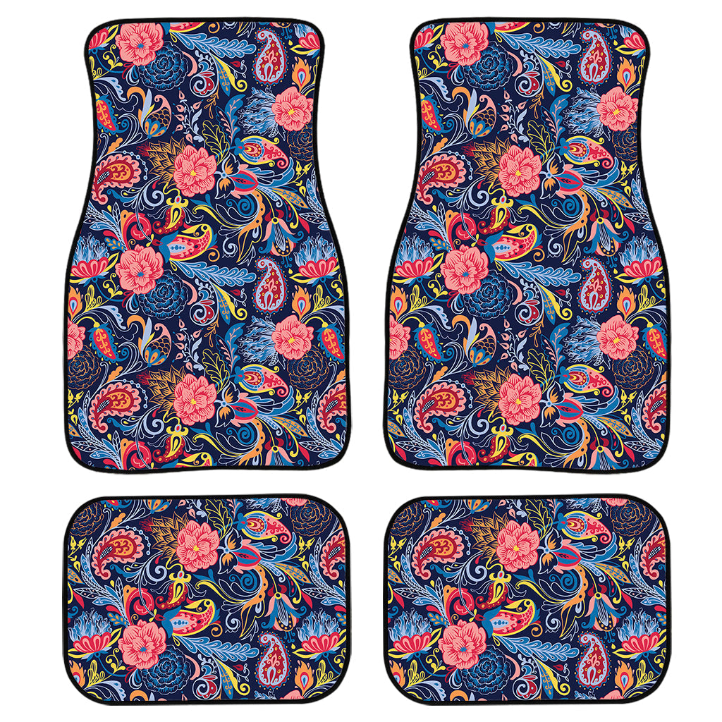 Boho Paisley Pattern Print Front And Back Car Floor Mats, Front Car Mat