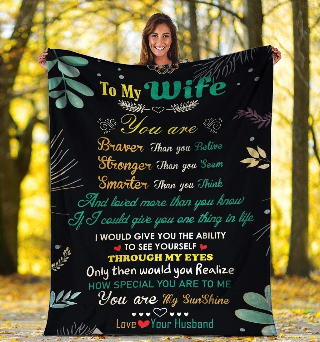 To My Wife Blanket, Personalized You Are My Sunshine Blanket, Customized Christmas Birthday Wedding Anniversary Engagement Custom Fiancee Presents