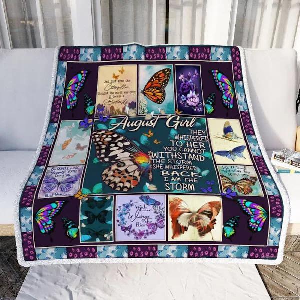 August Girl They Whispered To Her Butterfly Fleece Blanket Home Decor Bedding Couch Sofa Soft And Comfy Cozy Gift For Friend Family Birthday Gift