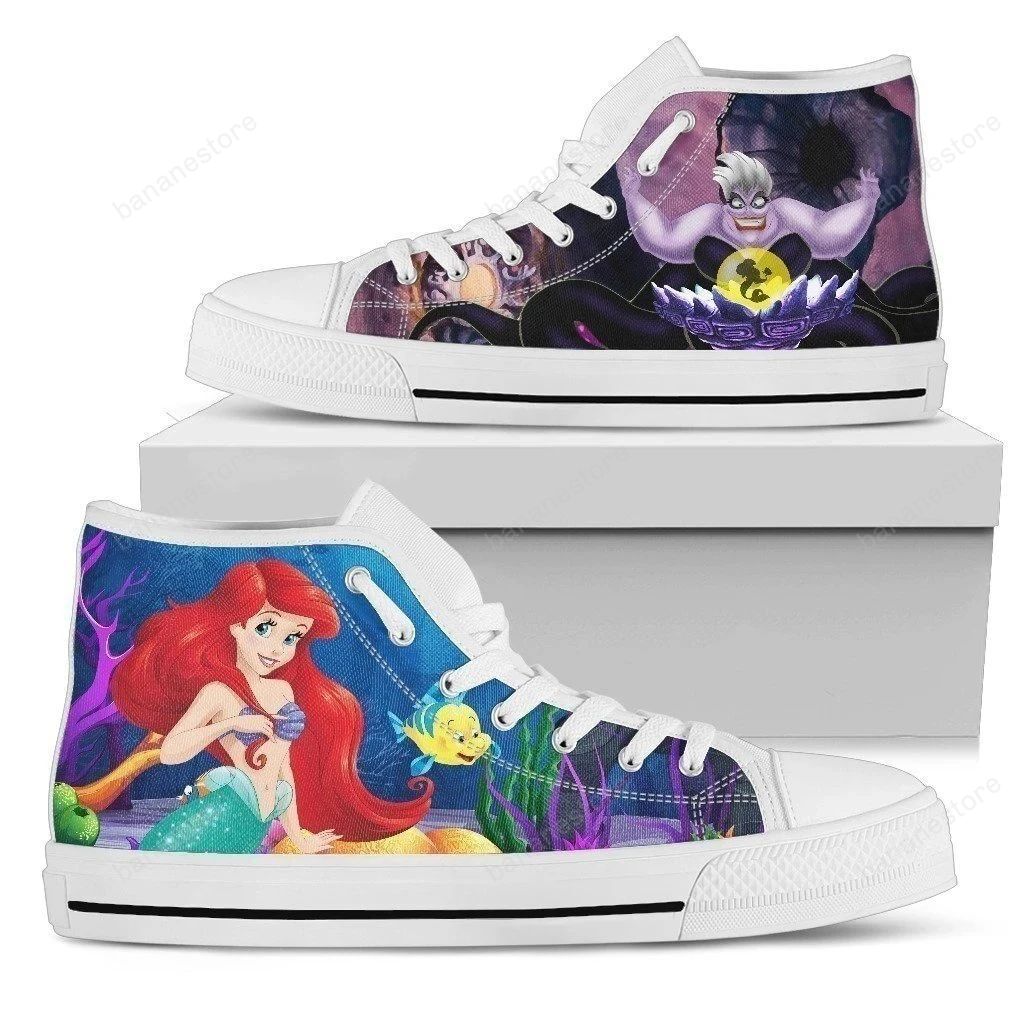 Ursula & Ariel Little Mermaid Sneakers High Top Shoes Gift Idea