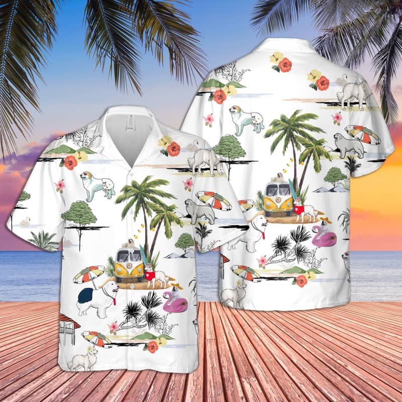 Unisex Great Pryrenees Beach Hawaii Print Aloha Short Sleeve Casual Shirt Ha79255