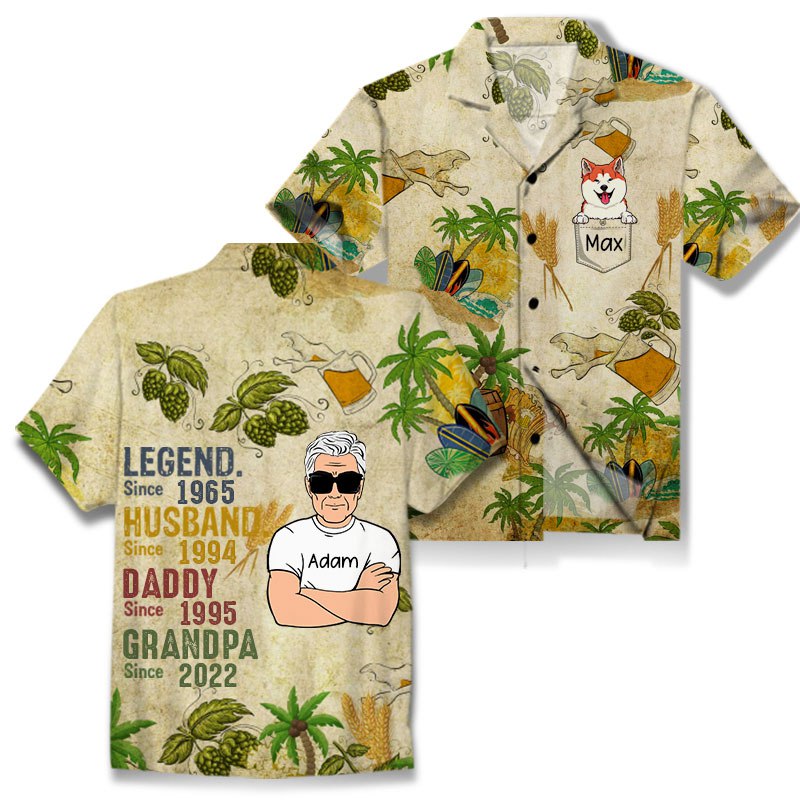 Old Man Cute Dog Custom Aop Hawaii Shirt Gift For Husband Ha40415