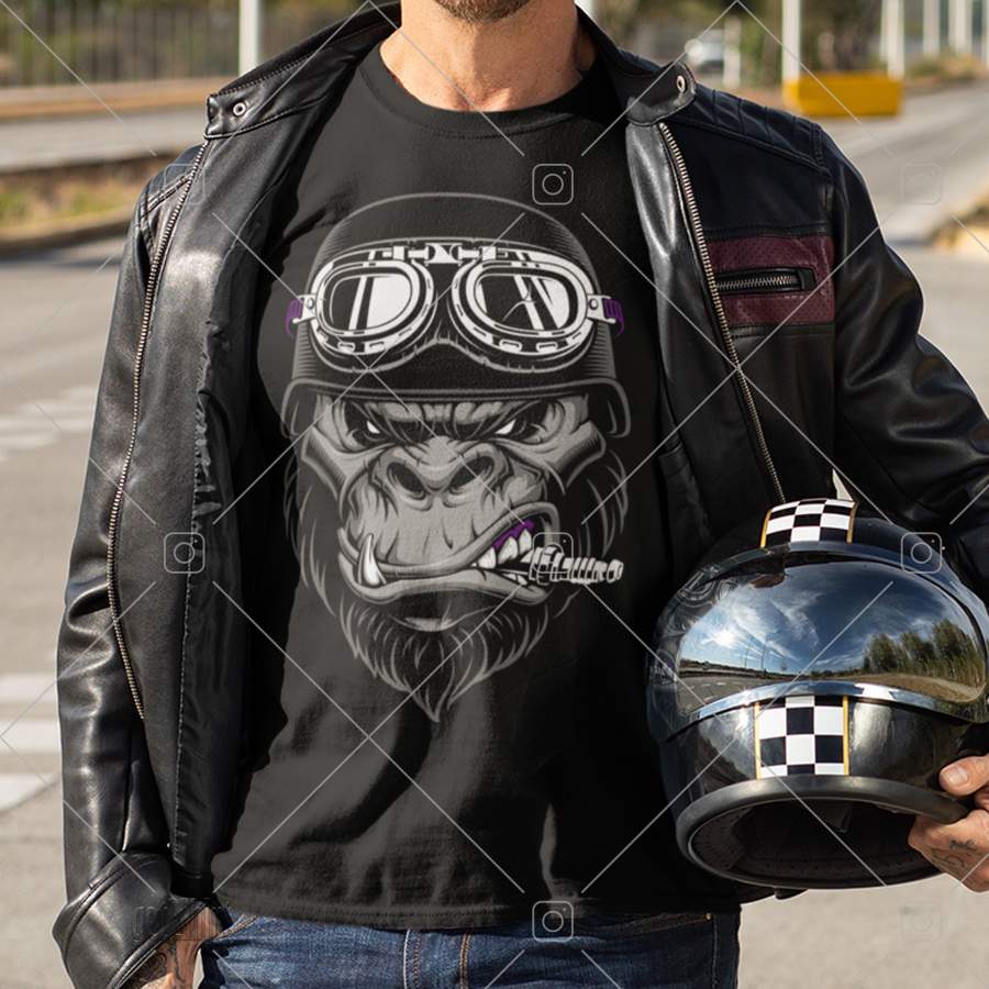 BIKER T-SHIRT – Gorilla Monkey Motorcycle Chopper Bobber Oldschool Men S-6XL