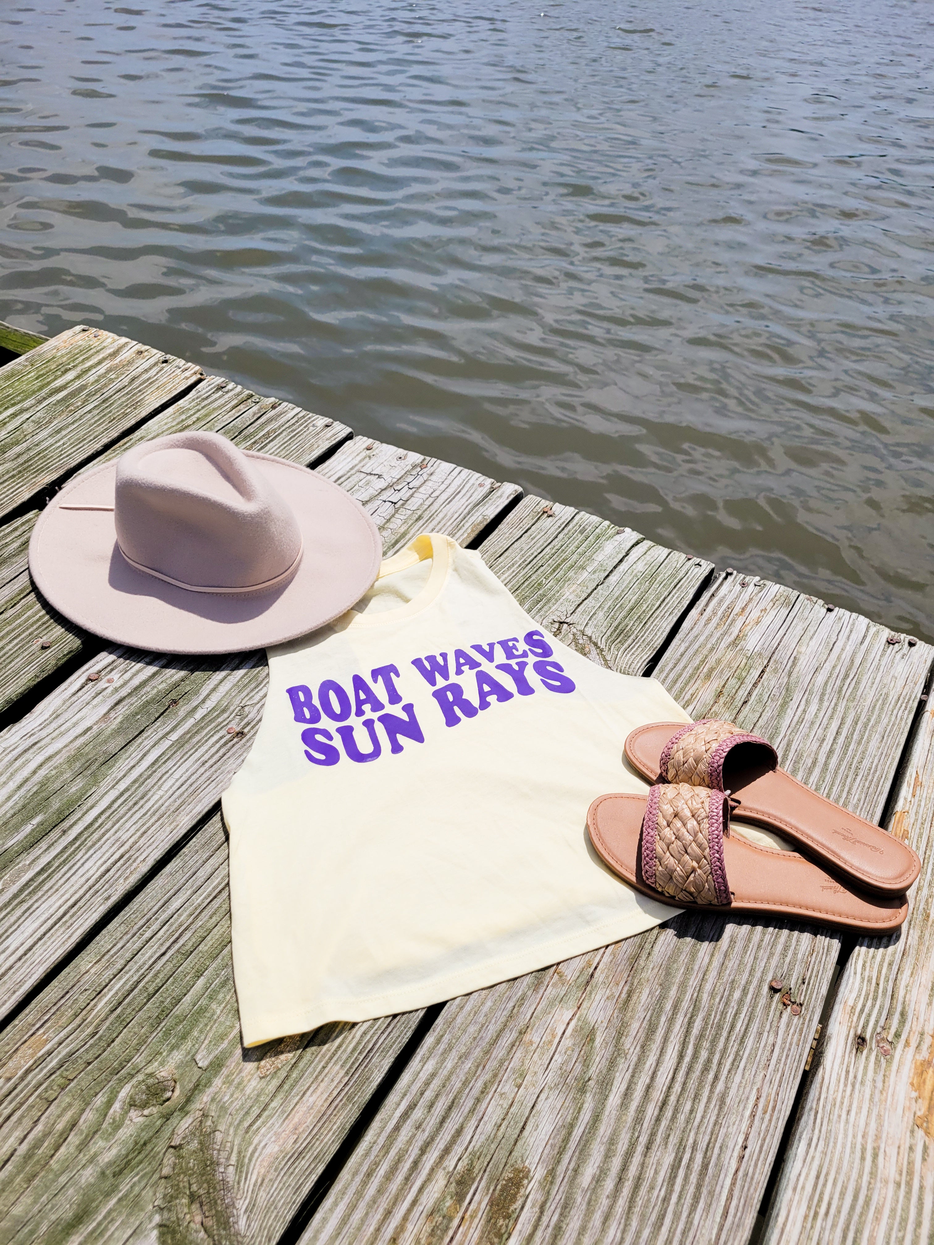 Boat Waves And Sun Rays Crop Tank