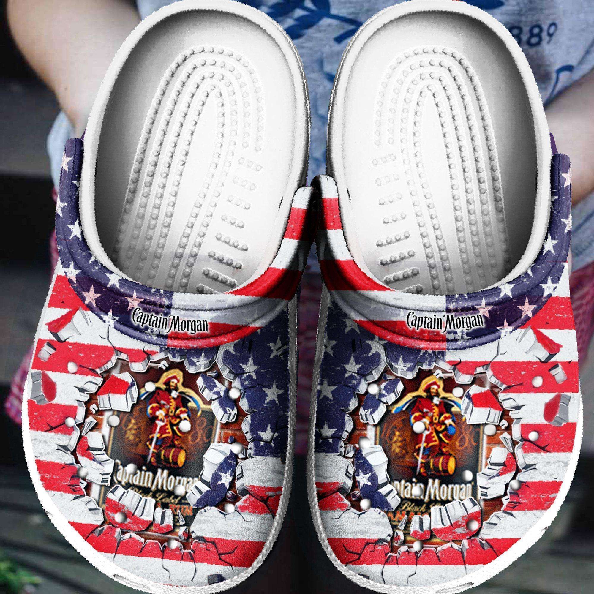 Captain Morgan Broken Brick American Flag Clogs Clogband Clogs, Comfy Footwear