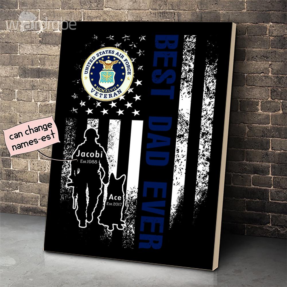 Personalized Father’s Day Gift Custom Canvas Best Dad Ever With Dog United States Air Force Veteran
