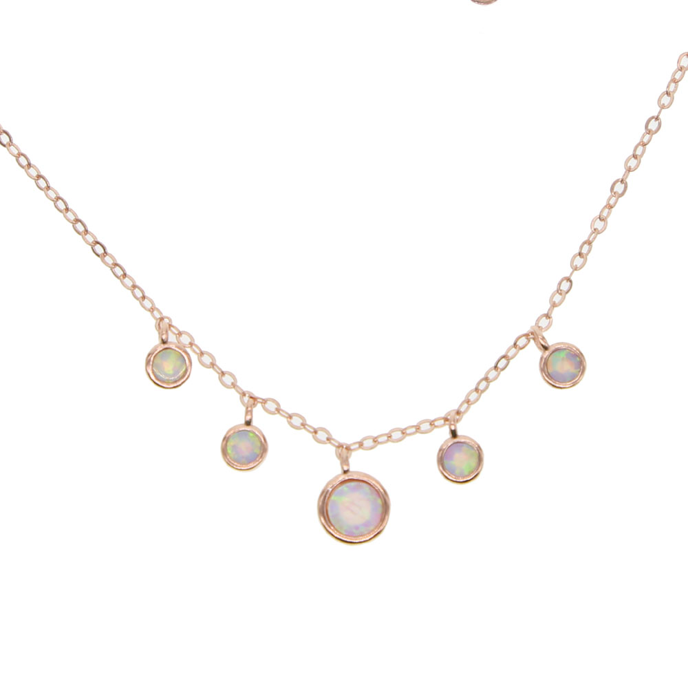 100% 925 Sterling Silver Rose Gold 3 Colors Fine White Fire Opal Stone Geometric Round Dot Charm Choker Necklace alx