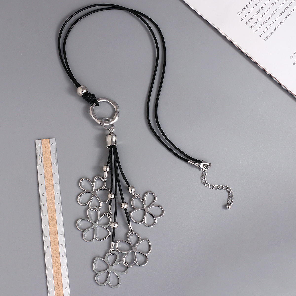 Amorcome Vintage Metal Beads Flower Tassel Pendant Necklaces Boho Long Leather Necklace Women Collar Bohemian Jewelry Gift alx