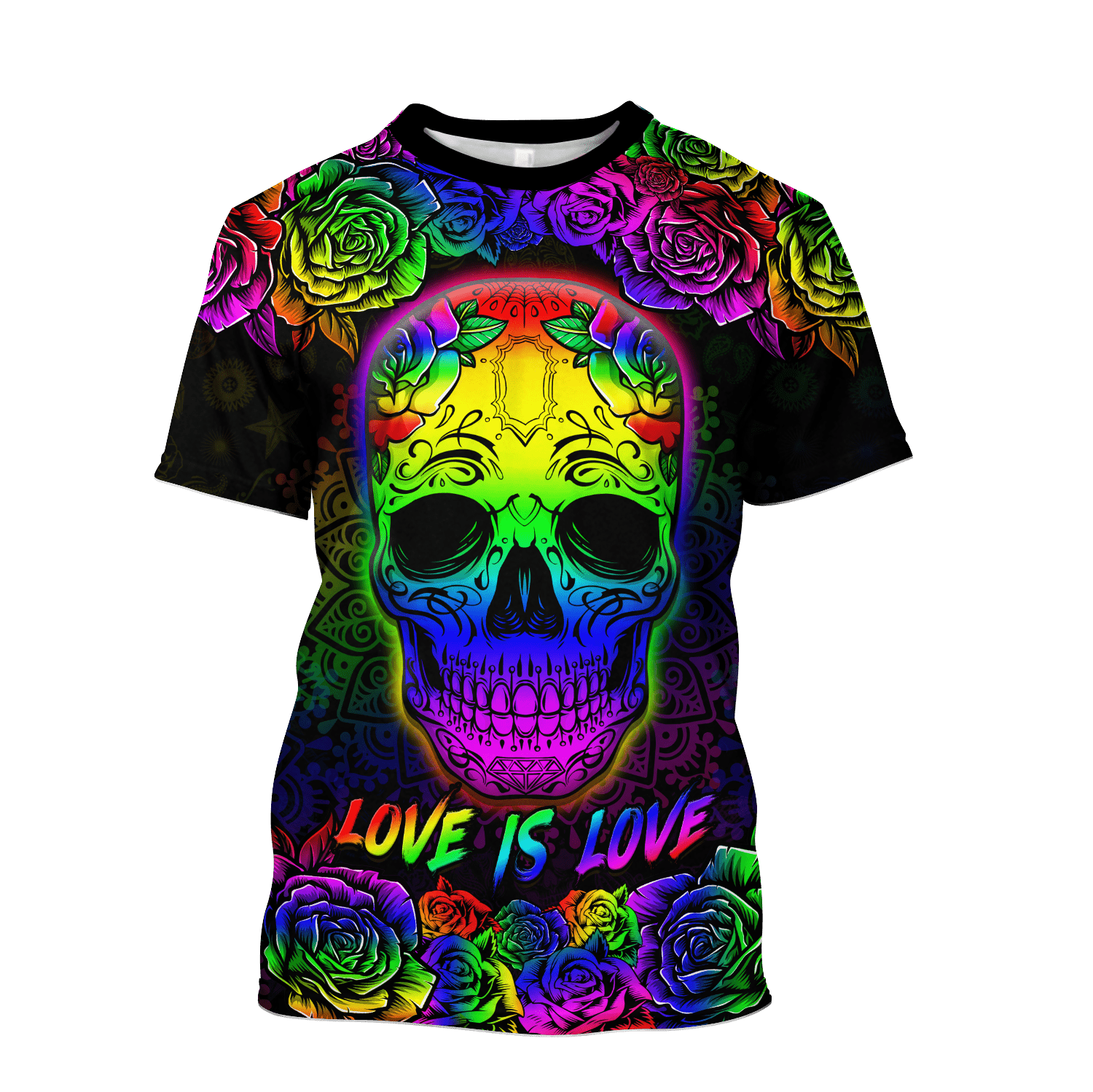 Tmarc Tee Lgbt Love Is Love Skull & Rose Rainbow Color 3D Printed Unisex Shirts