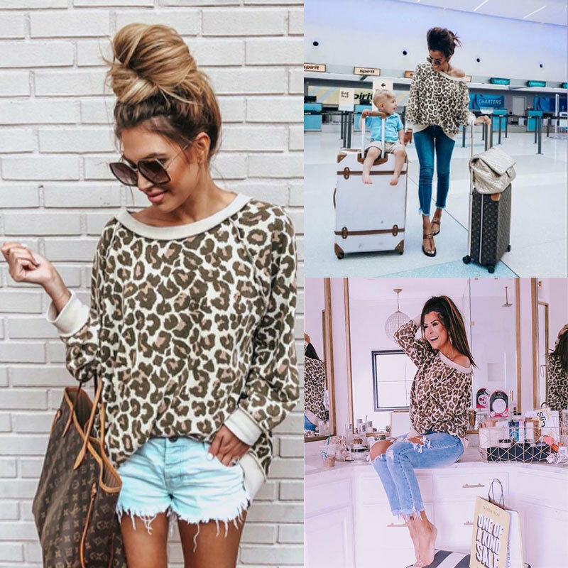 Casual Leopard Long Sleeve Loose  T-Shirt