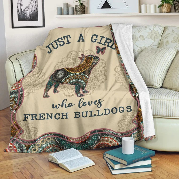 Bulldog Blanket, Just A Girl Who Loves French Bulldogs Mandala Blanket Gift For Dog Lovers