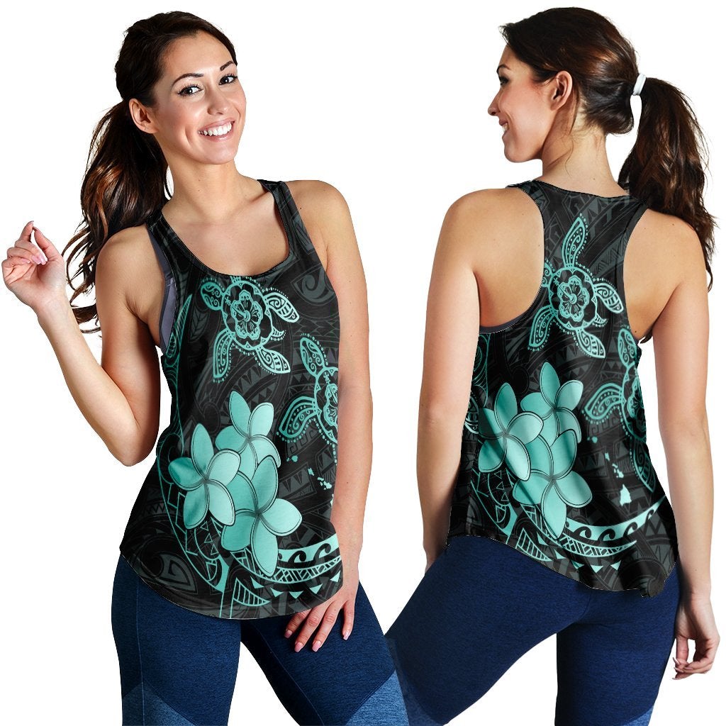 Hawaiian Polynesian Turtle Plumeria Racerback Tank Pog Style Turquoise Ha48972