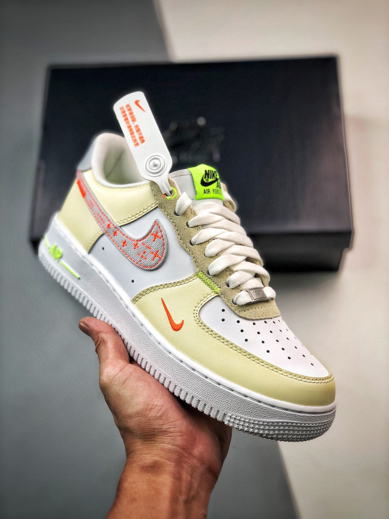 Nike Air Force 1 Low Just Stitch It White Tan Neon FB1852-111 5340418