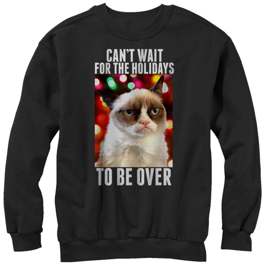 Grumpy Cat Men’s Christmas Holidays Over  Sweatshirt Black S