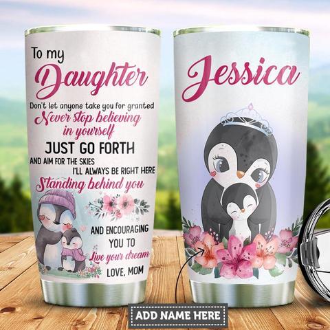 Personalized Pink Penguin Mom To Daughter Stainless Steel Tumbler, Personalized Tumblers, Tumbler Cups, Custom Tumblers