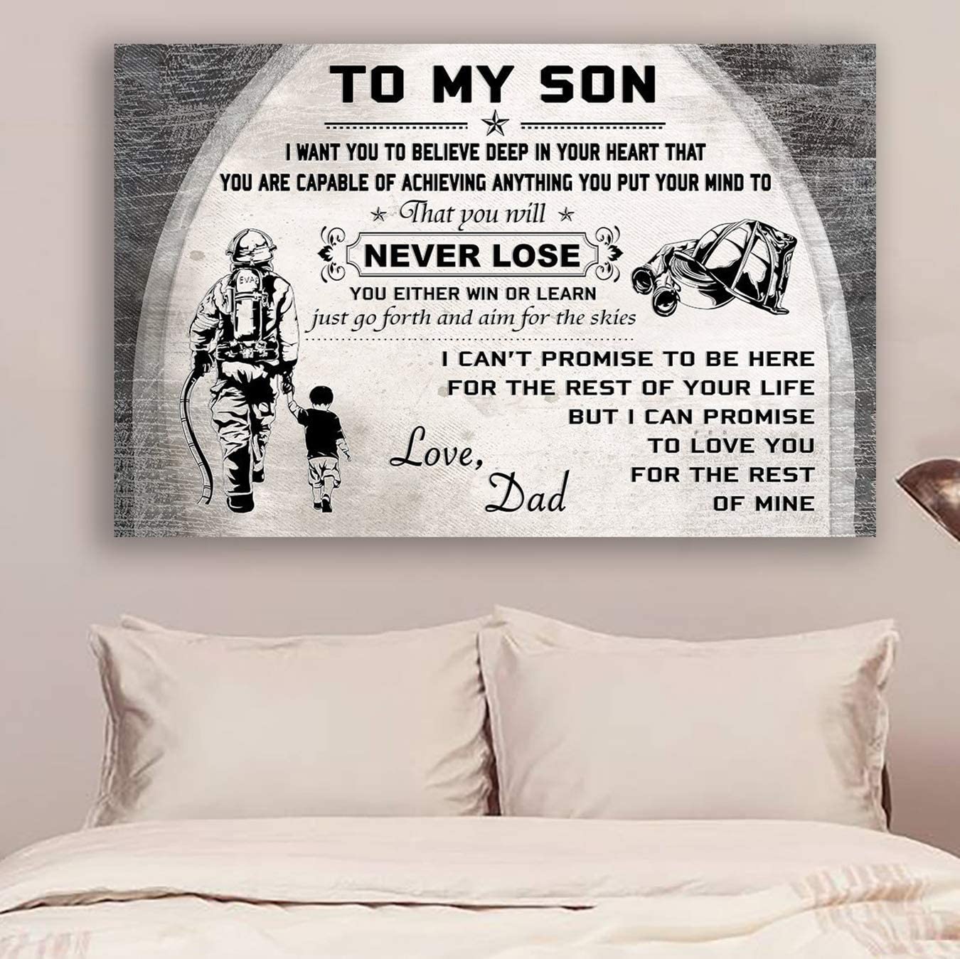 Poster for Room Aesthetic -Command Strips Wall Decor – Cv1148 Lvl Firefighter Poster – Dad to Son – Never Lose