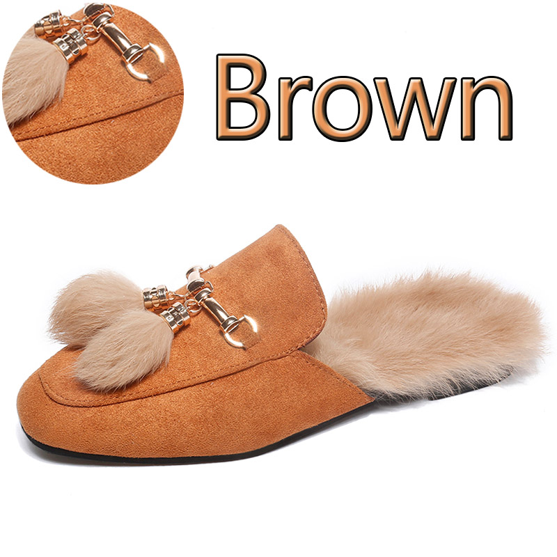 Aphixta Real Fur Slippers Shoes Woman 2022 Mules Women’s Furry Slippers Winter Warm Women Shoes Fashion Slippers Rabbit Hair alx