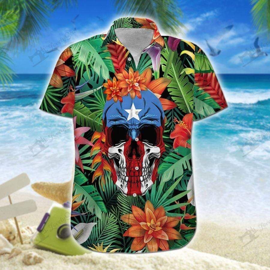 Find Puerto Rico Skull Flowers Summer Vibe Tropical Hawaii Aloha Shirts Ha71827