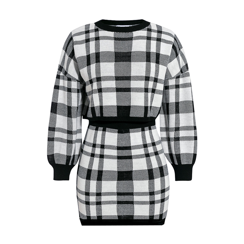 CCI Women’s Tracksuit Elegant Office Two Piece Set Plaid Sweater Outfit Long Sleeve Crop Top And Skirt Sets Fashion YJ018S alx