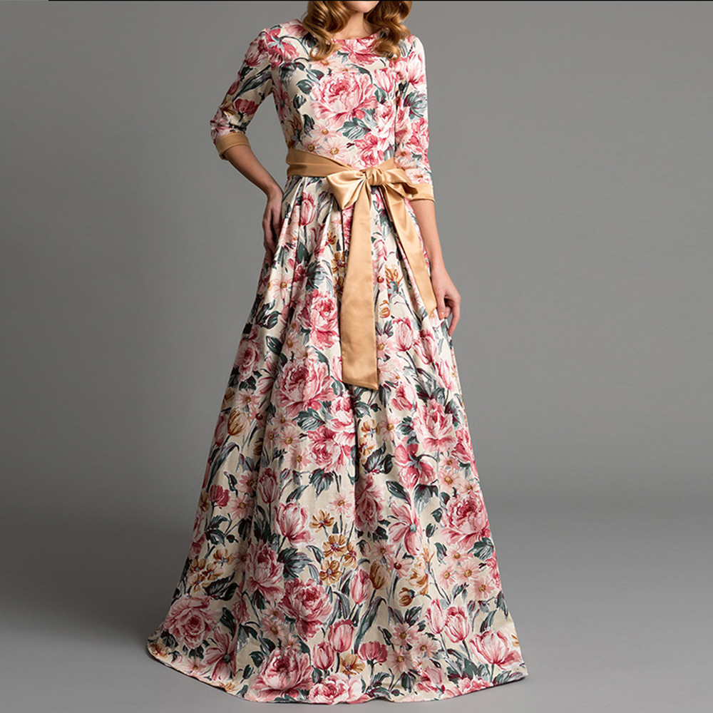 Autumn Winter Women’s Elegant Party Long Dress Bohemian Flower Printed Dress casual female dress Plus-sized dress alx