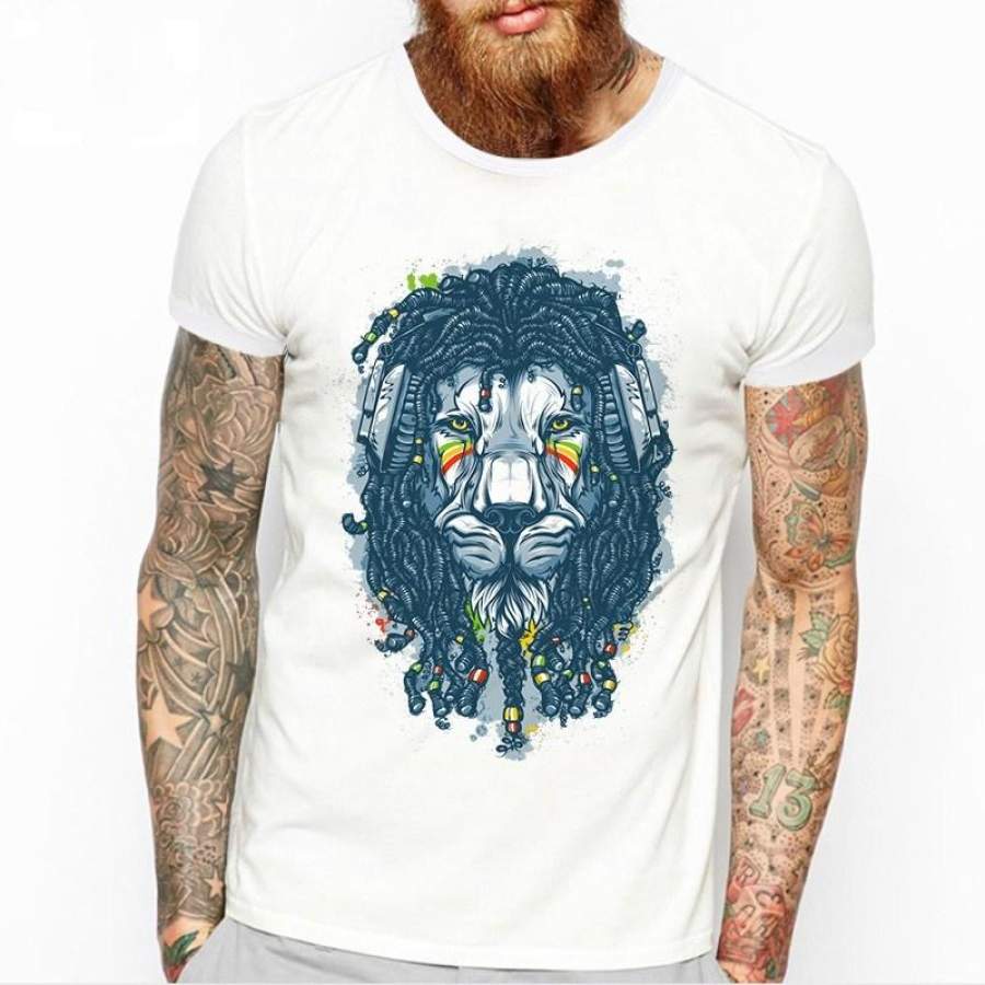 Unique and Top Quality New Summer Fashion Colourful Lion Design T Shirt Men’s High Quality Animal Tops Hipster Tees