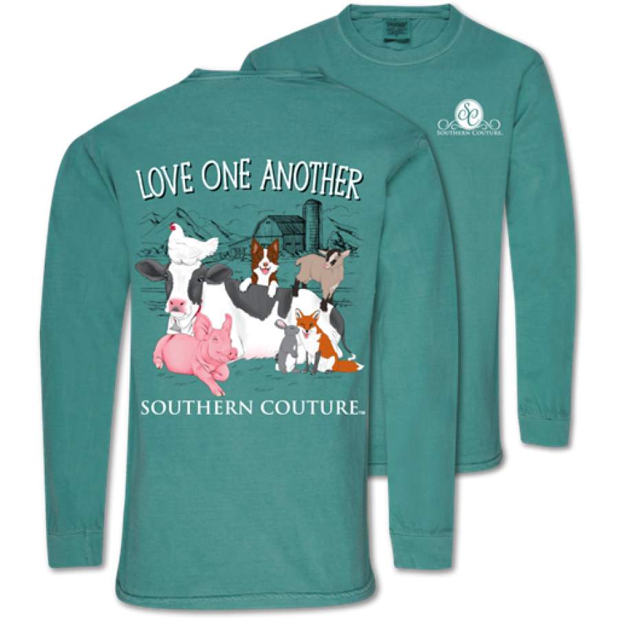 Southern Couture Love One Another Animal Comfort Colors Long Sleeve T-Shirt