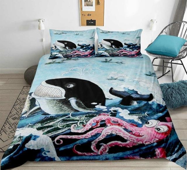 Ocean Dream Blue Whale 3 Pieces Quilted Comforter Set