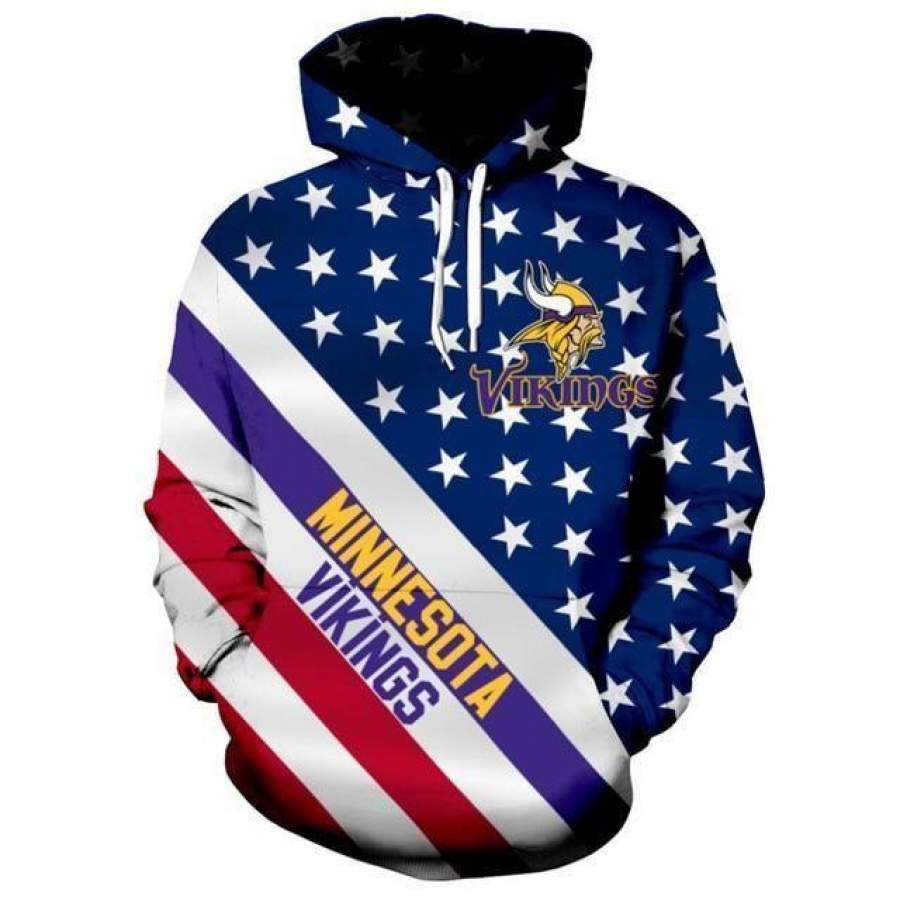 American Flag Minnesota Vikings Hoodie Unisex 3D All Over Print