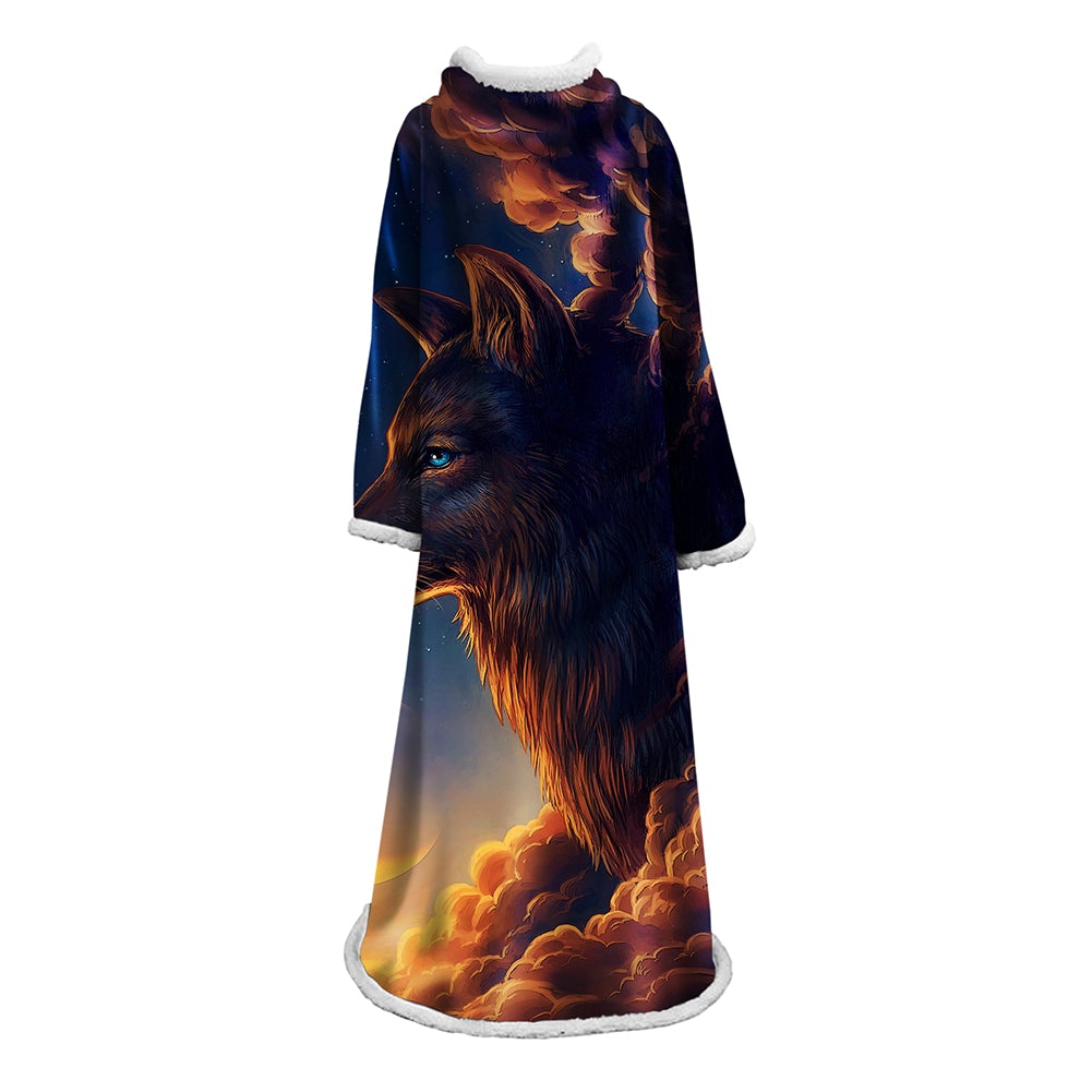 Wolves Blanket With Sleeves-3D Digital Printed Animal Blanket Robe