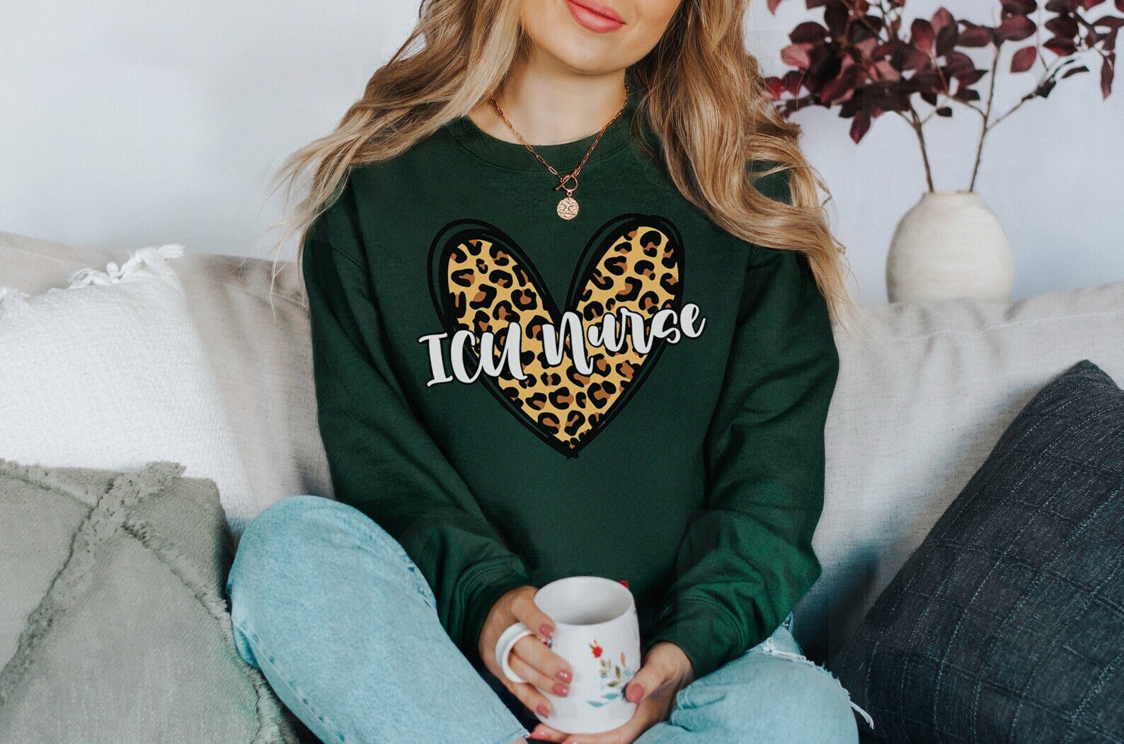 Gift for ICU Nurse Leopard Heart Sweatshirt | CCRN Micu Sicu Cvicu Rn sweater | Nurses Week Gift | Nursing School graduate grad shirt gift