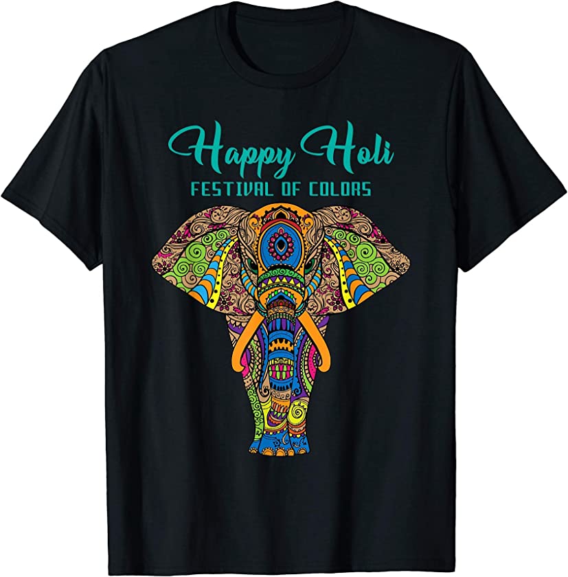 Happy Holi T-Shirt Colors India Hindu Spring, Elephant Holi T-Shirt