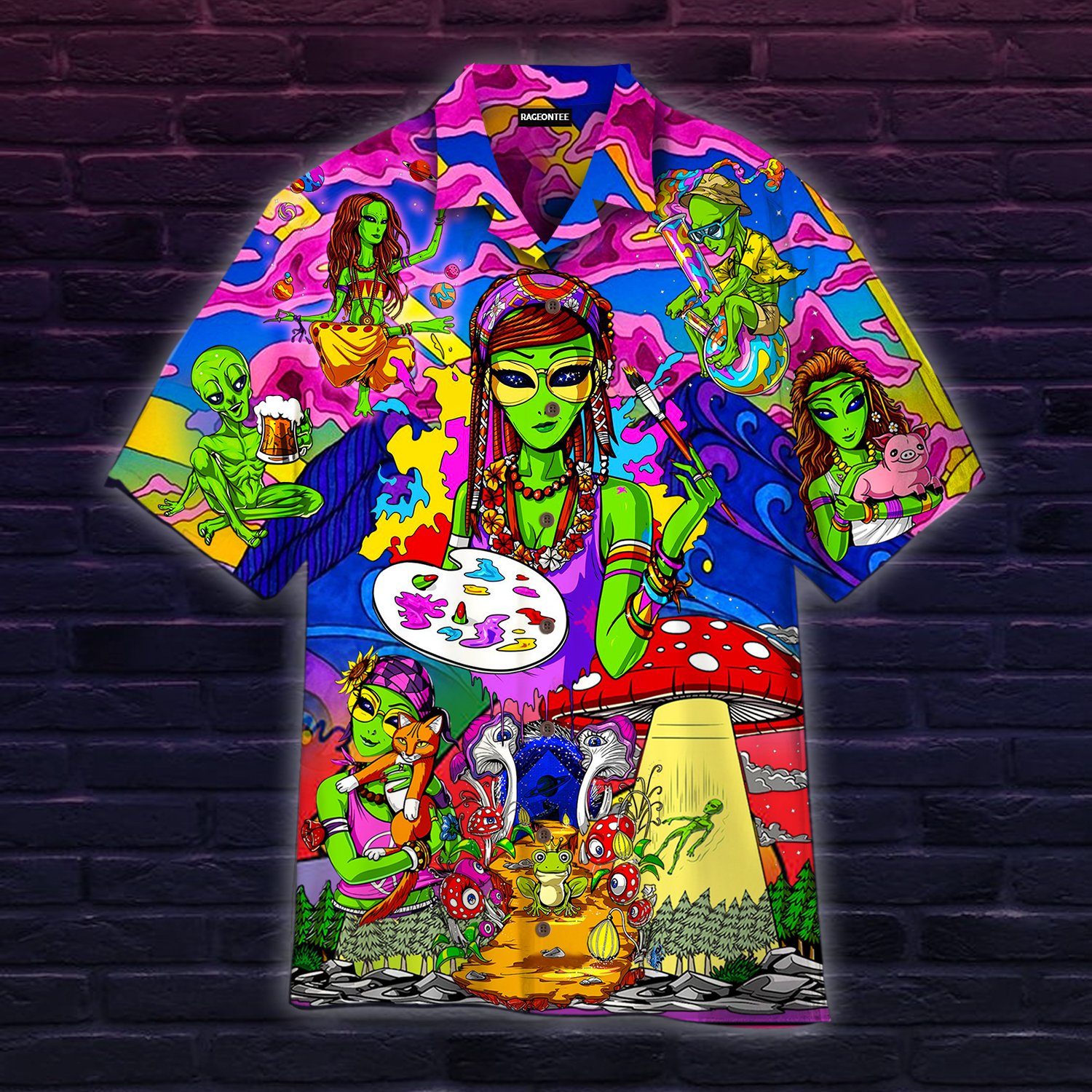 Alien In The World Of Mushrooms Hippie Hawaiian Shirt | For Men & Women | Adult | Hw4884