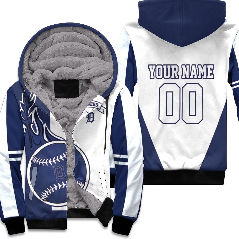 Detroit Tigers Personalized Blue And White Fleece Hoodie