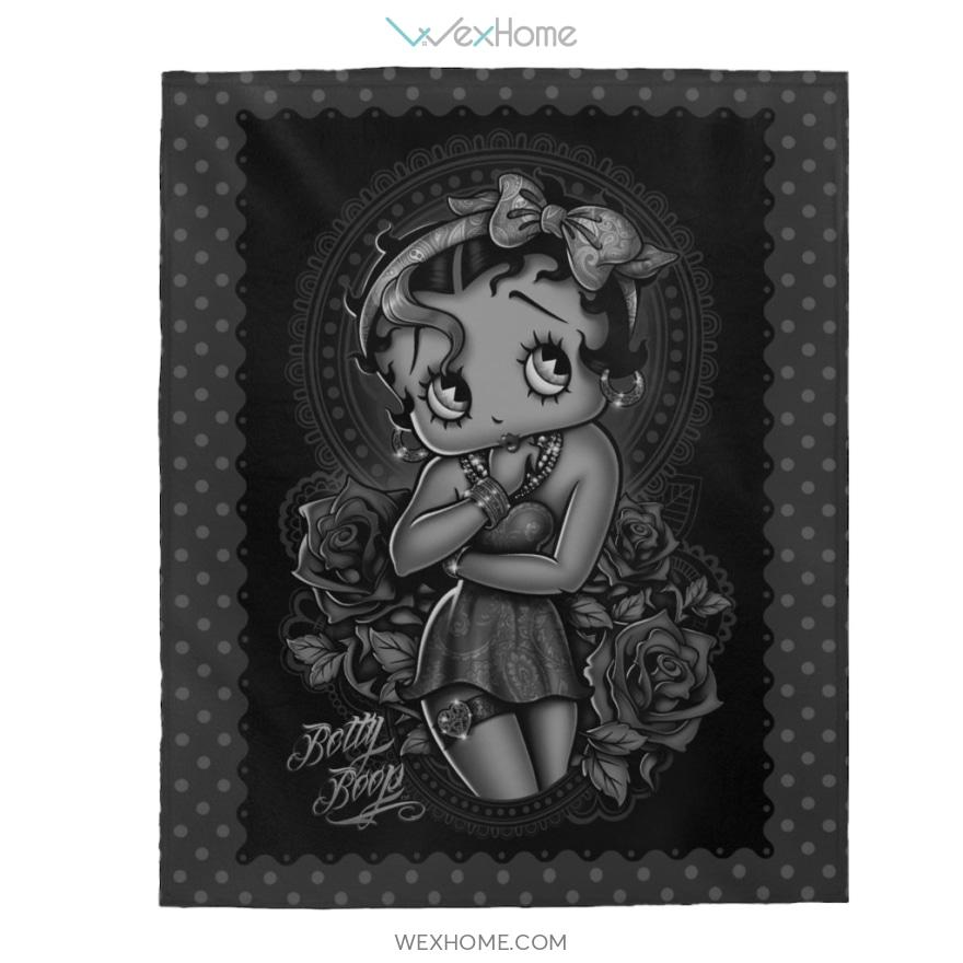 Betty Boop Cartoon So Cute With Rose Velveteen Plush Blanket Unique Design W1411