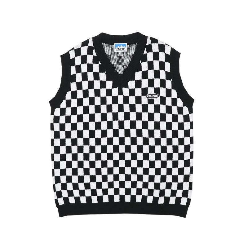 Y2K Gothic Sweater Vest Women Designer Sweater Men V Neck Plaid Knitwear Casual Sleeveless Jumper Oversized Pullover Streetwear alx