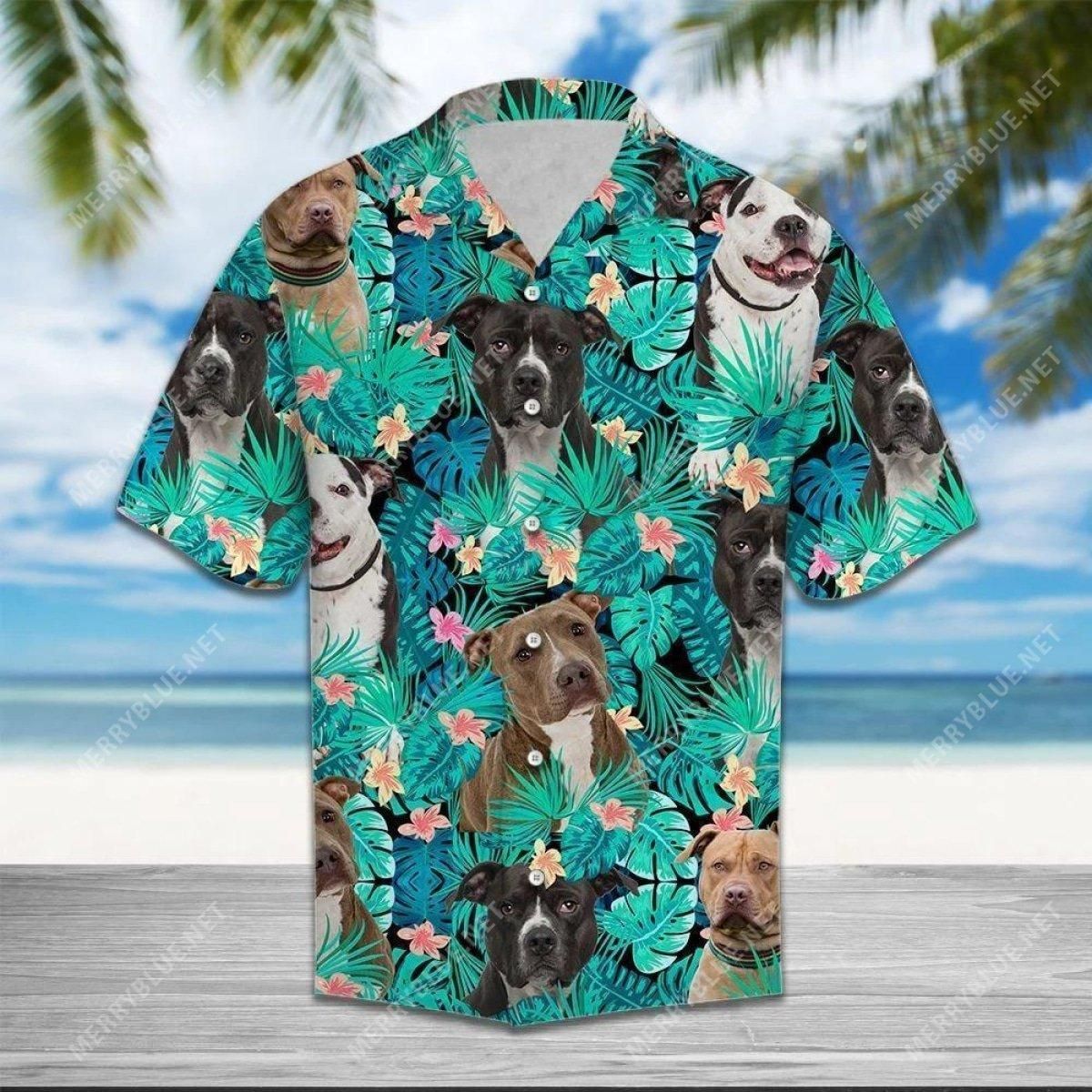 American Pit Bull Terrier Tropical Aloha Hawaiian Shirt Colorful Short Sleeve Summer Beach Casual Shirt For Men And Women