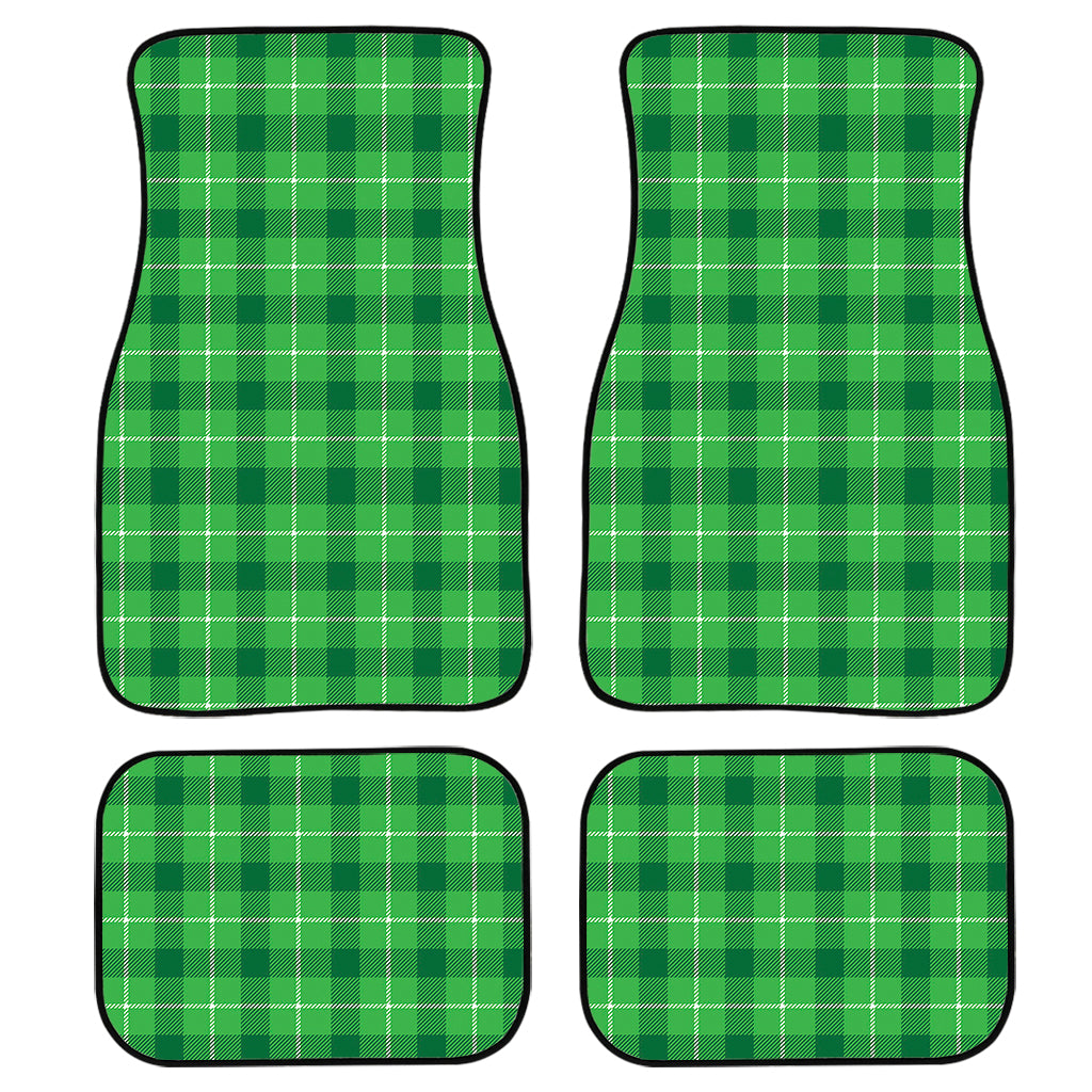 Shamrock Green Plaid Pattern Print Front And Back Car Floor Mats, Front Car Mat