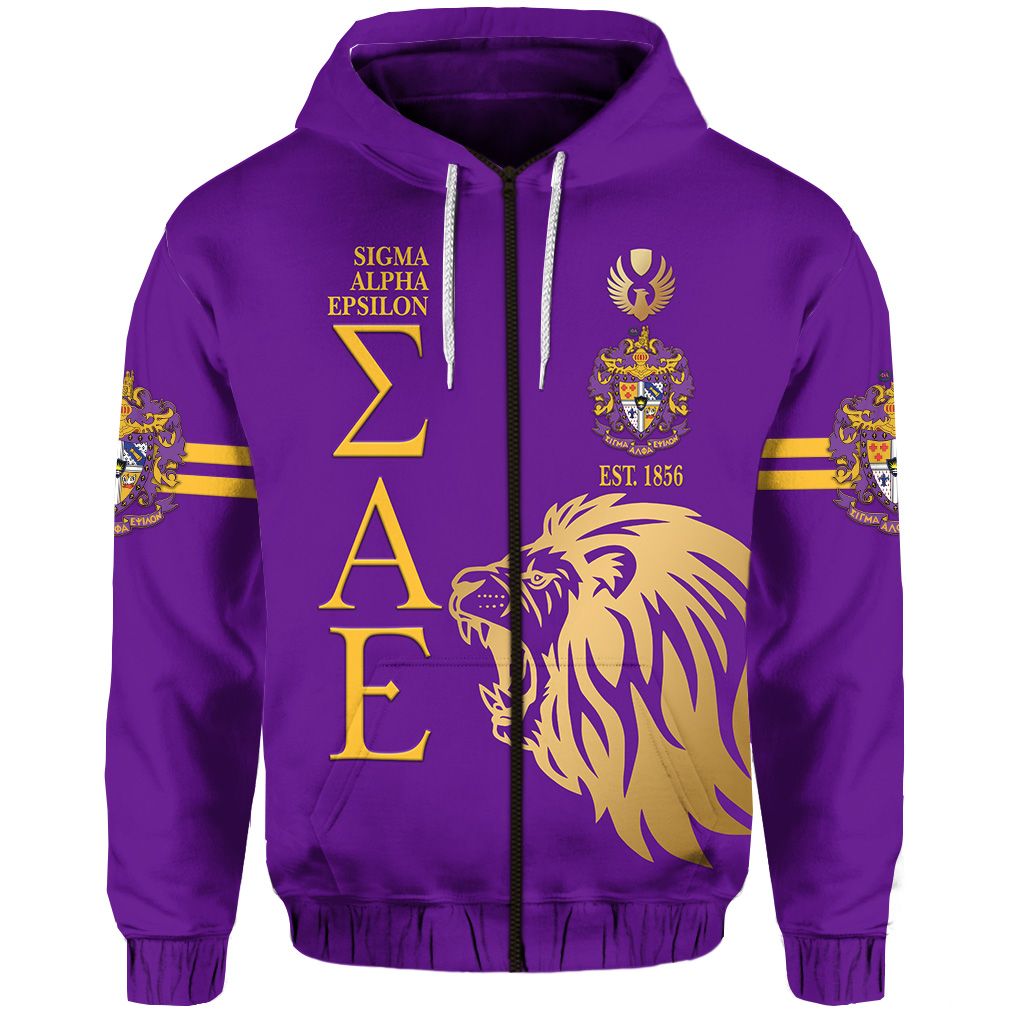 Sigma Alpha Epsilon Sae Zip Hoodie Simple Style – Purple Lion Ver Lt8