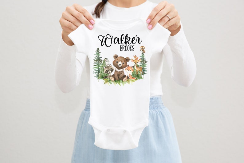 Woodland Baby Bodysuit, Woodland Animal Bodysuit, Baby Shower Gift, Pregnancy Reveal Baby Shirt, Baby One Piece, Woodland Baby Outfit W27