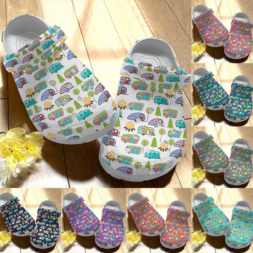 Camping Personalize Clog, Custom Name, Text, Fashion Style For Women, Men, Kid, Print 3D Whitesole Camping Pattern 5