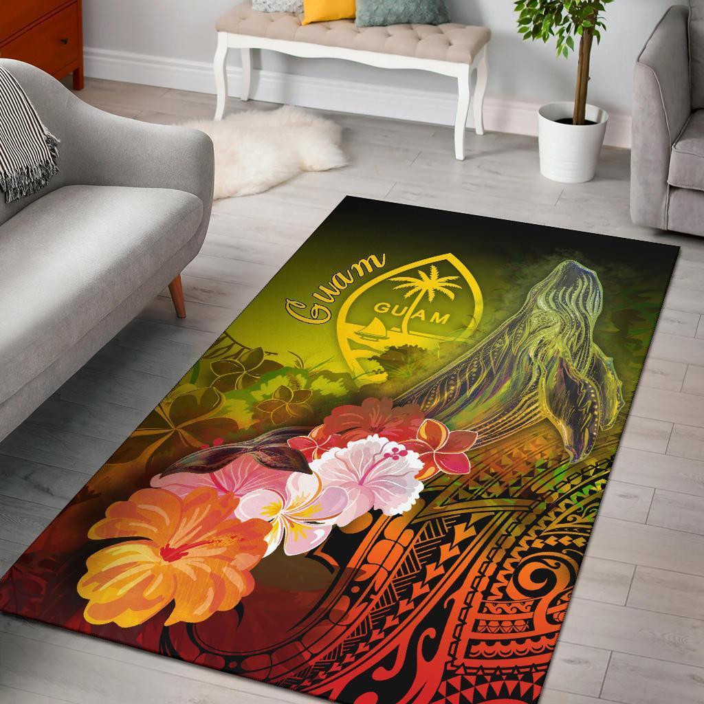 Guam Area Rug – Humpback Whale with Tropical Flowers (Yellow)- BN18