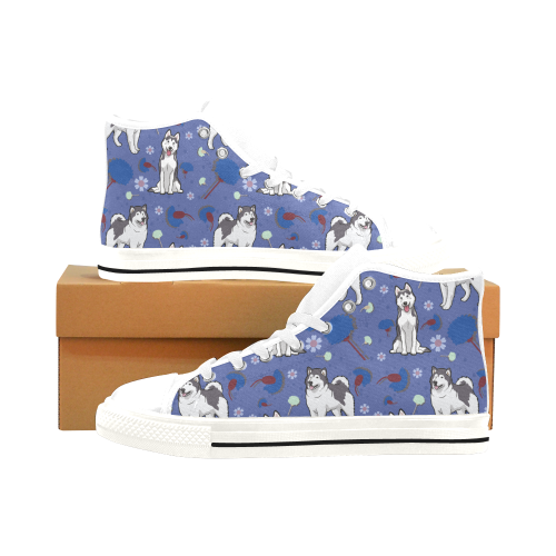 Alaskan Malamute Flower White Men’s Classic High Top Canvas Shoes /Large Size