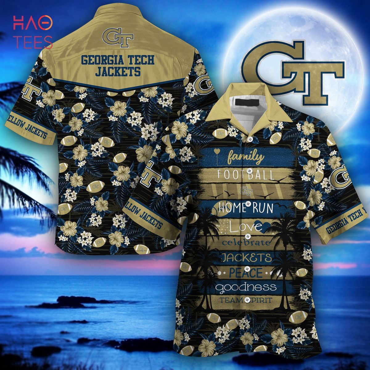 NCCA Georgia Tech Yellow Jackets Tropical Flower Hawaiian Shirt