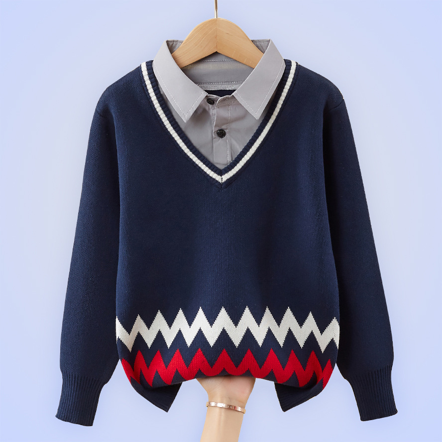 Boys School Uniform Sweaters 2022 Autumn Winter Kids Lapel Formal Cotton Knitwear Children’s Warm Pullovers alx