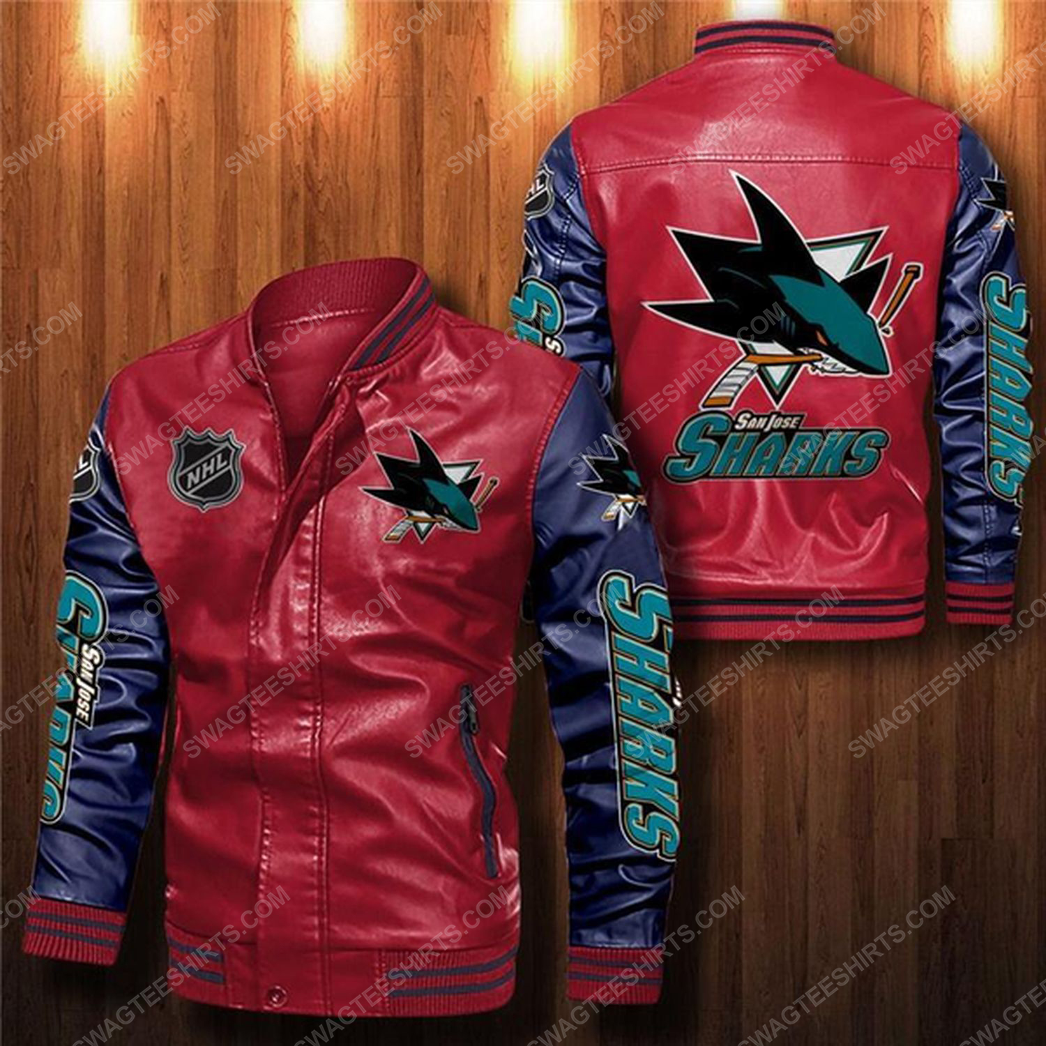 [Special Edition] San Jose Sharks All Over Print Leather Bomber Jacket – Maria