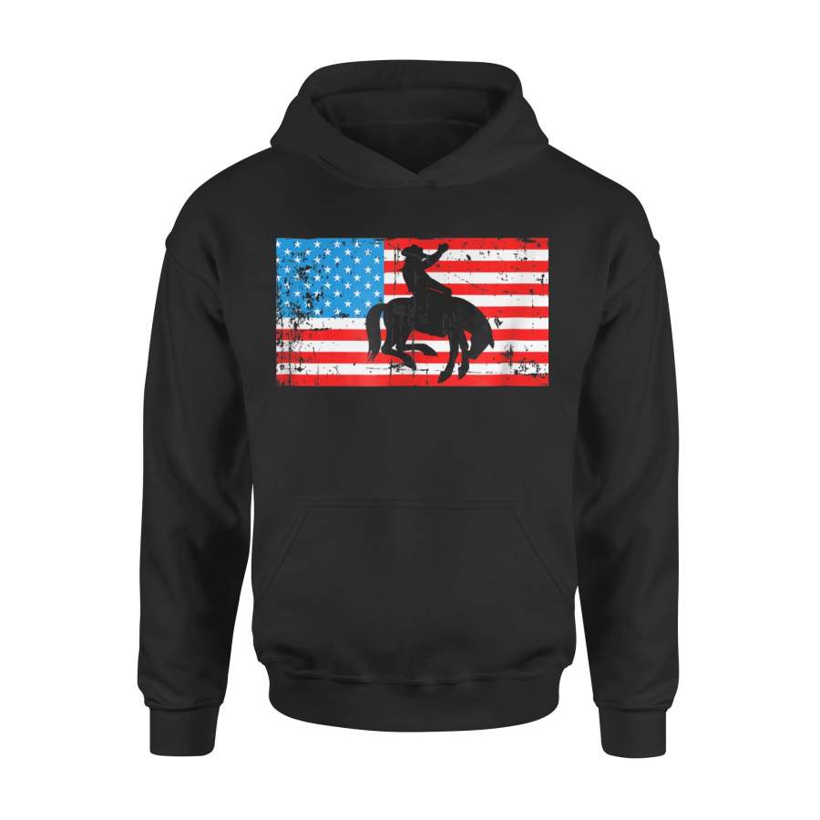 American Flag Rodeo Cowboy Horse Equestrian Tee Premium Hoodie