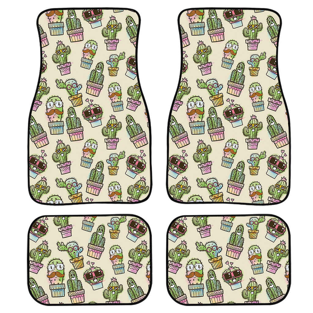 Cute Cartoon Cactus Pattern Print Front And Back Car Floor Mats, Front Car Mat