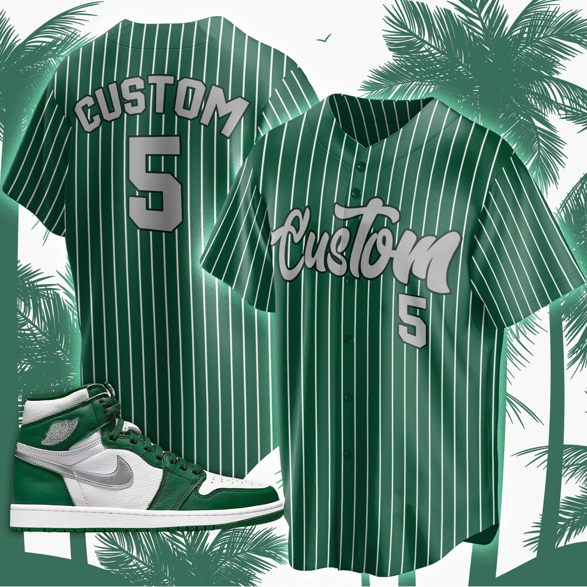 Baseball Jersey Custom Text match Jordan 1 High OG Gorge Green, Custom Team Name Number Shirt, Personalized sneaker shirt