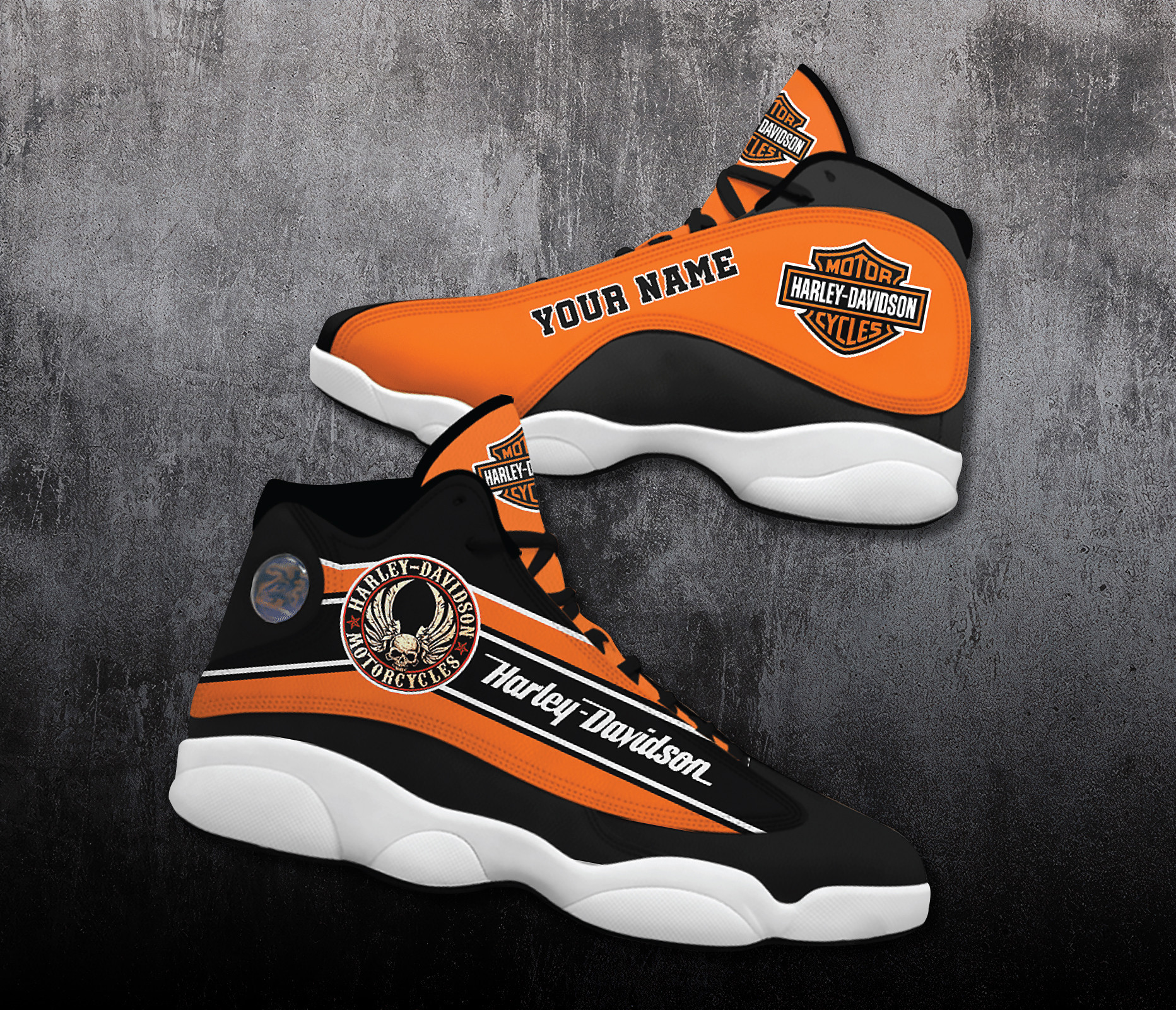 Personalized Shoes Harley Davidson Jordan 13 Customized Name