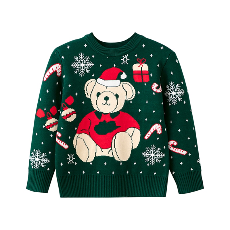 Childrens Christmas Bear Print Sweater Autumn Winter Kids Boys Girls Knitwear Long Sleeve Warm Pullover Tops Toddler Sweater alx